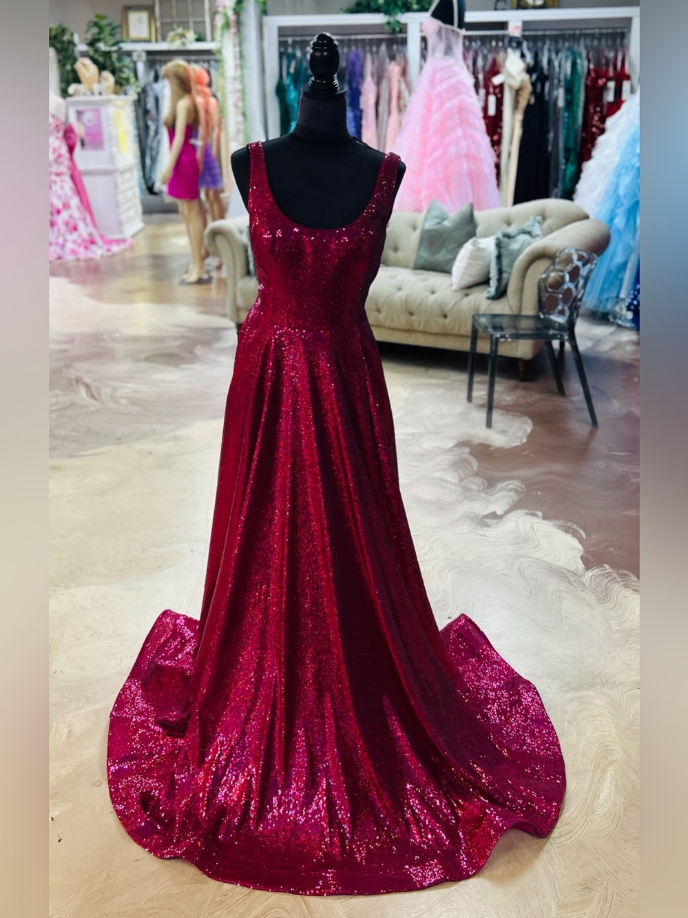 Glamorous Burgundy Sequin Prom Gown
